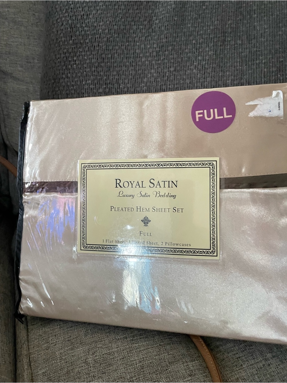Vintage Royal Satin pleated hem Full Size Sheet set luxury satin chocolate taupe